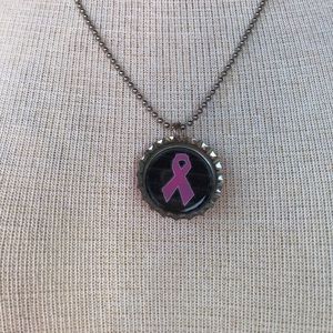 Pink Ribbon Cancer Bottle cap Necklace